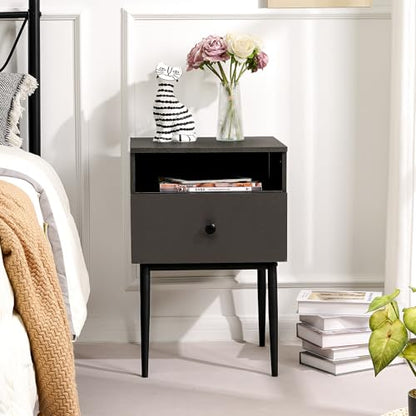 VECELO Night Stand Set of 2,Modern Solid Wood Nightstand with Storage Shelf and Drawer, Bedside Table End Table for Living Room,Bedroom,Entryway,Easy Assembly,Gray - color: Dark Gray(set of 2)