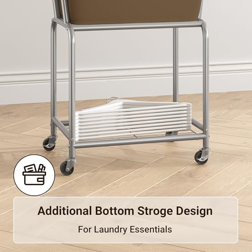 ELYKEN Rolling Laundry Hamper with Wheels, Removable Bag, Laundry Cart | Heavy Duty Metal Frame, 2-Tier Clothes Basket with Shelf, Ideal for Closet, Bedroom, Bathroom & Laundry Room - color: Camel Brown, size: 20.3"L x 15.9"W x 30.9"H