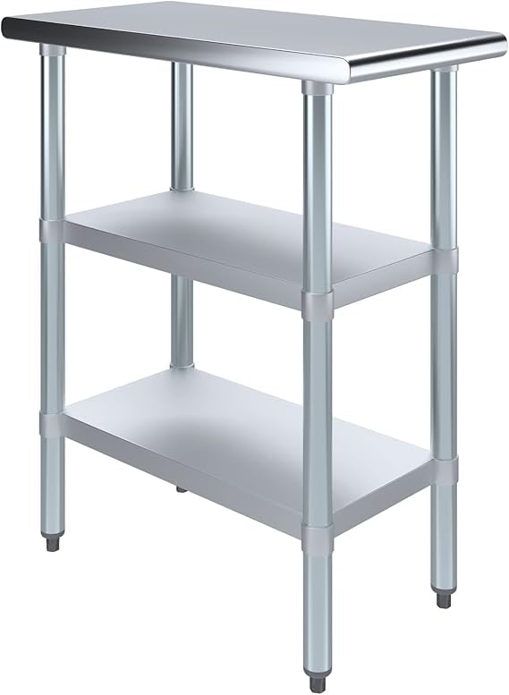 Stainless Steel Work Table with Double Undershelf – Commercial Prep Table for Kitchen, Restaurant, Bakery – NSF Certified (24 x 12) - size: 24x12