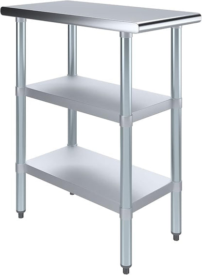 Stainless Steel Work Table with Double Undershelf – Commercial Utility Prep Table for Kitchen, Restaurant, Bakery – NSF Certified (24 x 18) - size: 24 x 18