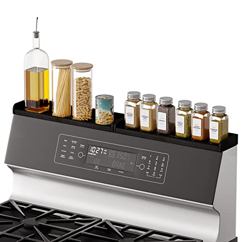 SpaceAid 30" Wide Kitchen Shelf Organizer for Stove, Magnetic Bamboo Spices Shelf for Home Stove Kitchen Storage Organization (Fit for Flat Top Only, Black) - size: 30" Wide, Black, 1-Tier