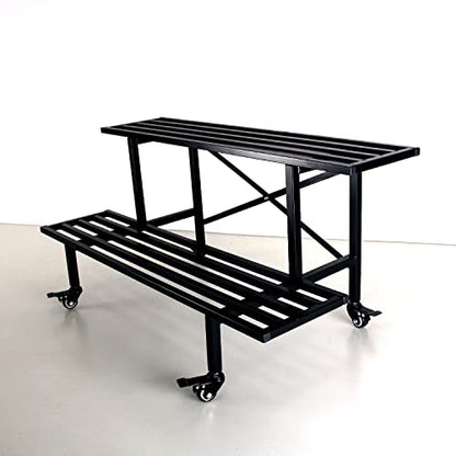 Zhongma 2 Tier Sturdy Metal Plant Stand with Wheels Heavy Duty Plant Holder for Home Indoor and Outdoor,L45.67 x W17.5 x H16.14 inch,440 LBS Capacity & Heavy Duty Construction