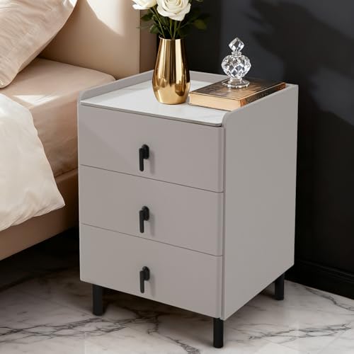 Homcosan Night Stand Large Size 15.75", Modern Minimalist Bedside Table with 3 Drawer, Easy Assembly, Wide End Table for Living Room, Bedroom, Vanity, Dorm (Gray) - color: Grey, size: 15.75"L x 15.75"W x 23.54"H