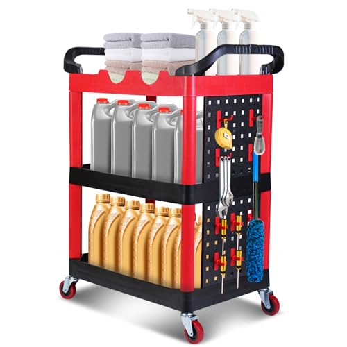 MaxWorks 50886 3 Shelf Rolling Utility Service Cart with Storage Carts and Bottle Holders with Side Hanging Hook 440-lb Capacity - style: 3 Shelves w/ bottle holder