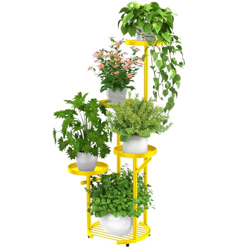 TOSKING 5-Tier Plant Stand Indoor, Heavy-Duty Corner Shelf, Yellow, 38-Inch | Space-Saving Round Plant Table for Multiple Plants, Indoor and Outdoor Use in Living Room, Balcony, or Garden - color: Yellow, size: 5tier Rd