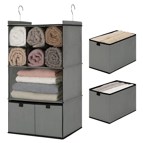 GRANNY SAYS Hanging Closet Organizer with Drawers, 4 Shelf Dividers Closet Hanging Organizer, Foldable Hanging Shelves for Wardrobe Closet, Small Closet Organizers for Clothes Shoes, Grey - color: 4-shelf Drawers Grey, size: 1-Pack