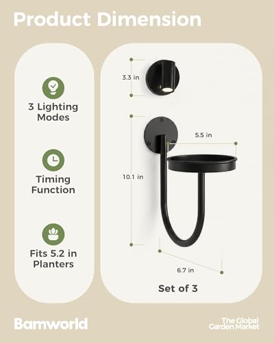 Bamworld Wall Decor Plant Stand with Lights Wall Art Planters Window Plant Hanger Indoor Hanging Planters for Indoor Plants for Living Room Black