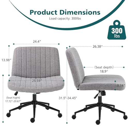 OLIXIS Criss Cross Chair with Wheels, Vanity Chair, Home Office Desk | Wide Seat Armless, Comfy Fabric, Height Adjustable Swivel Rolling, Home Computer Task Seating for Bedroom Study, Grey Fabric - color: Grey Fabric