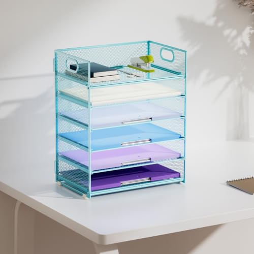 Marbrasse 2 Pack Desk Organizer with Handle, 6 Tier Paper Letter Tray, Mesh Desk File Organizer for Office, School and Home - Blue - color: 2 Pack - Blue