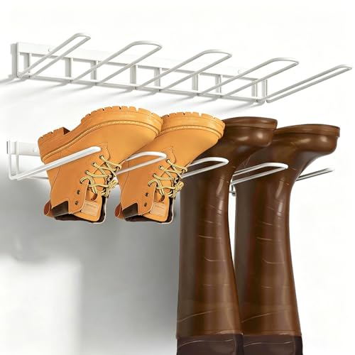 Boot Rack - 4-Pair Wader Hangers Wall Mount Sturdy Metal Cowboy Boot Hangers - Wall Boots Holder Storage Organizer for Closet, Entryway, Indoor, Garage,White - color: White