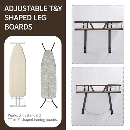 Ironing Board Holder Wall Mounted, 2-Layer Sturdy Iron and Ironing Board Hanger with Wood Shelf, Space Saving Laundry Room Organization for Iron, Board & Accessories - color: Matte Black-2 Layer