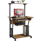 Topeakmart 2-Tier Rolling Desk with Printer Shelf & Keyboard Tray, Rustic Brown - color: Rustic Brown
