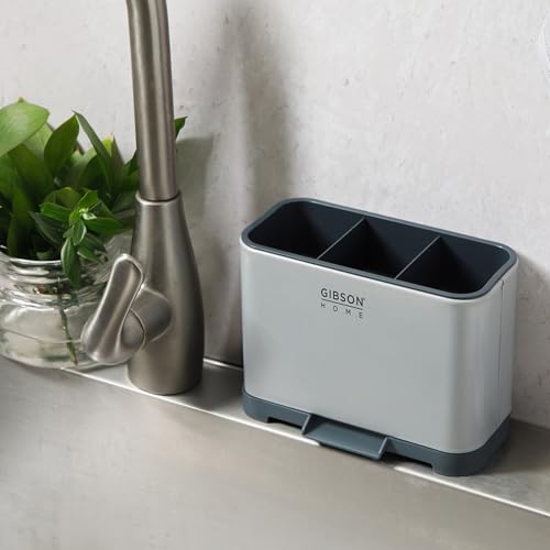 Gibson Home Ledgebrook Sink Caddy With Metal Panel, Sponge Holder for Kitchen Sink, Countertop Organizer and Storage Essentials With Drain Board - size: Sink Caddy w/o Rack