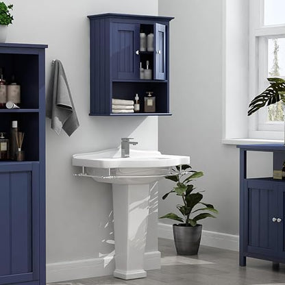 Treocho Wood Wall Cabinet, Bathroom Medicine Cabinet Storage with Doors and Adjustable Shelf, Rustic Cabinet Wall Mounted for Bathroom, Living Room, Kitchen, Blue - color: Blue