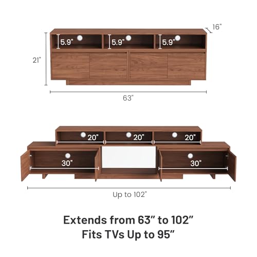 Extendable TV Stand for 65-100 Inch TVs, Modern Low Profile Entertainment Center & Media Console Collection for Living Room (Walnut, 63"-94.5") - size: 63"-94.5"