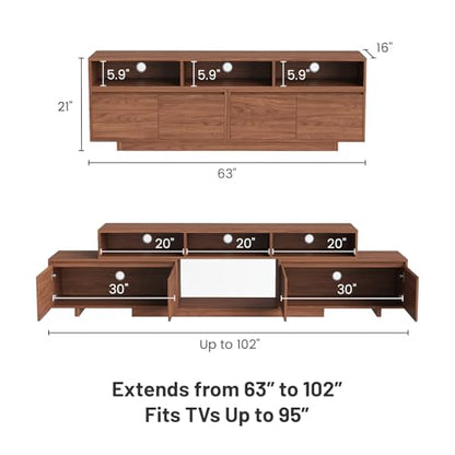 Extendable TV Stand for 65-100 Inch TVs, Modern Low Profile Entertainment Center & Media Console Collection for Living Room (Walnut, 63"-94.5") - size: 63"-94.5"