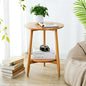 Side Table, Small Round End Table with 2-Tier Shelf, Solid Wood Nightstand for Living Room Bedroom, Mid Century Modern Accent Table for Small Spaces, Natural 19.49" D x 24.02" H