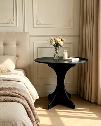 24in Black Round Side Table, Modern Accent End Table with Curved Integrated Tripod Base, Minimalist Round Sofa Side Table Nightstand for Living Room Bedroom Balcony Small Spaces, Easy Assembly - color: Black-x