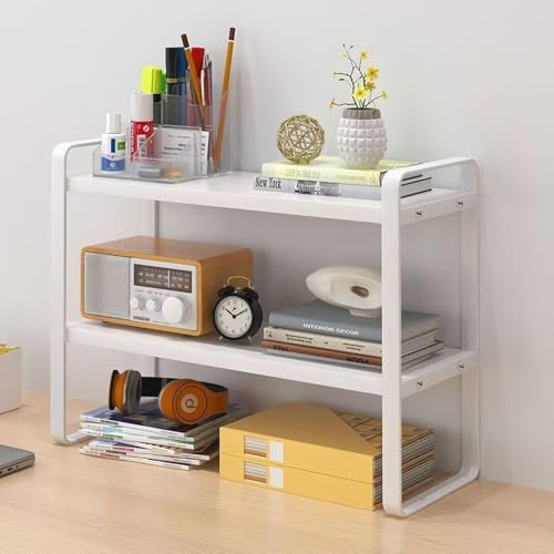Hbluefat Desktop Organizer Shelf, 2-Tier Multipurpose Tabletop Storage Bookshelf, Small Wooden Countertop Storage Rack for Home Office Kitchen (White+White) - color: White+white