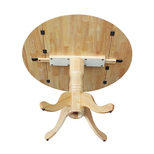 IC International Concepts, 42" Round Dual Drop Leaf Pedestal Dining Table, Solid Real Wood, Sturdy Parawood, Natural - color: Natural
