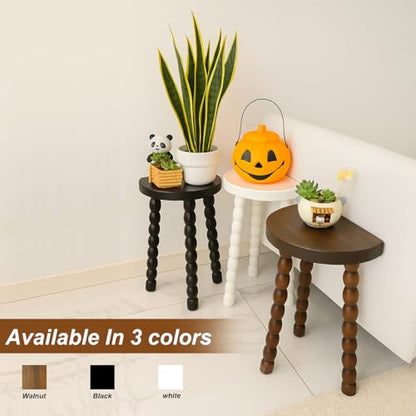 LitaEther 19.5" Wooden Bobbin Leg Side Table - Half Round Wooden Accent Stool for Bedroom, Hallway, Living Room, Sofa Side (2, Walnut) - color: Walnut