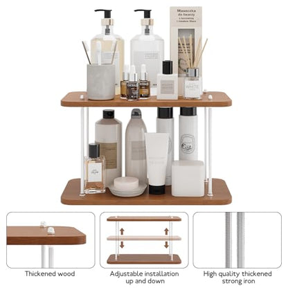2-Tier Adjustable Height Bathroom Countertop Organizer | Perfect for bathroom counter, dresser, vanity, corner, sink & kitchen, holds skincare, makeup, perfume, spices, coffee goods