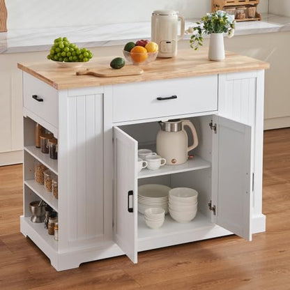 VEVOR 46" Wood Top Breakfast Bar with Storage Cabinet, Farmhouse Kitchen Table with Adjustable Shelf, Drawer, for Dining Kitchen Living Room, White - size: 46"W