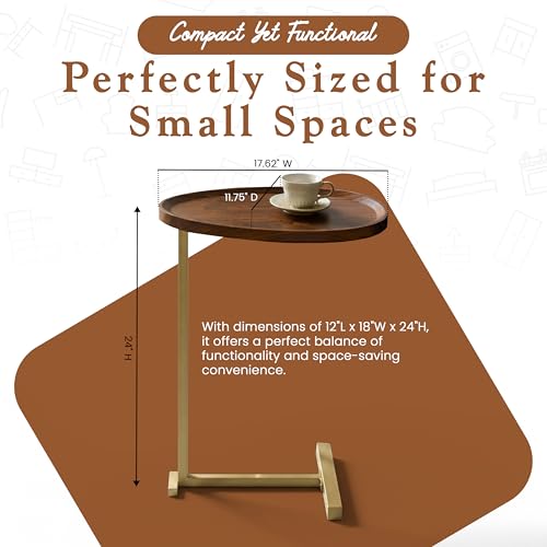 Kings Brand C-Shaped Side End Table, Sofa Table, Gold & Brown | Convenient C-Shaped Table – Slides Under Sofas, Chairs, Beds to Keep Coffee, Snacks, Laptops, Books, & Essentials w/in Reach - color: Brown