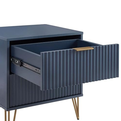 20" Sturdy Metal Legs Small Nightstand, Modern Nightstand with Textured Drawers, Storage Cabinet for Indoor Home use, Dark Blue - color: Dark Blue