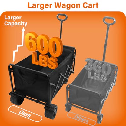 Extra-Large Heavy-Duty Wagons carts Foldable with 600-lbs Capacity & Giant 4" All-Terrain Tank Wheels – Ideal for Beach, Camping, Grocery Hauling and Outdoor Adventures - size: 600LBS