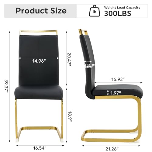 Baysitone Modern Dining Chairs Set of 2, Side Dining Room Chairs with Golden Legs, Kitchen Chairs with Faux Leather Padded Seat High Back for Dining, Kitchen, Living Room, Black - color: Black With Gold Leg, size: Set of 2