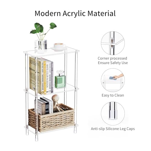 Clear Acrylic Narrow Side Table for Small Spaces, 15.75" L x 7.87" W x 26.7" H, 3 Tier Rectangle Slim End Table Nightstand, Small Mini Skinny Bedside Table for Bedroom, Bathroom, Living Room - size: 3 Tier 1-Pack 26.7“H
