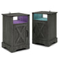 Nightstands Set of 2, Bedside Tables with Charging Station & LED Lights,25 inch Farmhouse Bedside Tables with Storage Cabinet, Open Shelf & Color Changing Lights, Rustic Wooden End Tables, Dark Gray