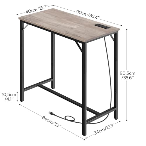 HOOBRO Bar Table with Charging Station, Rectangular Pub Table, High Top Coffee Table, Counter Bar Height Table, Narrow Long Dining Table, 35.4" L x 15.7" W x 35.6" H, Greige BG90UBT01 - color: Greige + Black