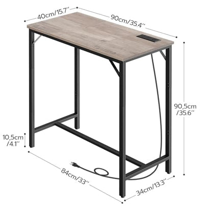 HOOBRO Bar Table with Charging Station, Rectangular Pub Table, High Top Coffee Table, Counter Bar Height Table, Narrow Long Dining Table, 35.4" L x 15.7" W x 35.6" H, Greige BG90UBT01 - color: Greige + Black