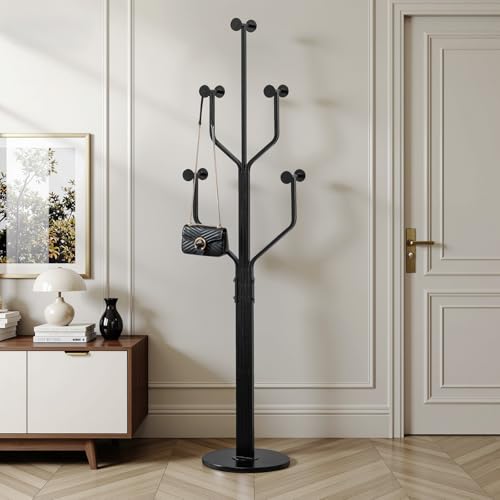 Coat Rack Freestanding Metal Coat Tree with 10 Hooks, Black | Heavy Duty Standing Coat Rack, Stainless Steel Marble Base, Coat Hanger Stand for Bedroom Entryway Hallway, Hat, Bags - color: Black