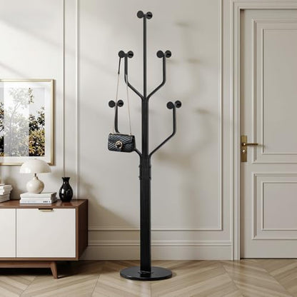 Coat Rack Freestanding Metal Coat Tree with 10 Hooks, Black | Heavy Duty Standing Coat Rack, Stainless Steel Marble Base, Coat Hanger Stand for Bedroom Entryway Hallway, Hat, Bags - color: Black