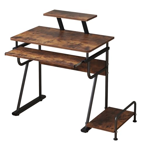 TigerDad Gaming/Computer Desk, Home Office Small Desk with Monitor Stand, Rustic Writing Desk, Dismountable Computer Tower Stand, Adjustable Storage Space, Modern Design Corner Table
