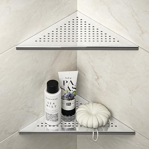 Corner Shower Shelves 10'', Grout in Shelf, Polished | 304 Stainless Steel Recessed Shelf for Bathroom, Shelf for Tiled Wall, 2 Pack - color: Polished, size: 10"- 2 Pack