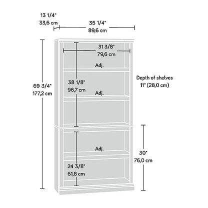 Sauder 5 Tier Book Shelf Wooden Bookcase Multipurpose Bookshelf for Home Office, Living Room, in Jamocha Wood - color: Jamocha Wood