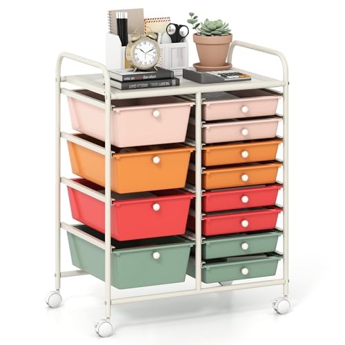 GOFLAME 12-Drawer Rolling Storage Cart, Craft Storage Cart with Removable Drawers & Lockable Wheels, Art Cart Supply Storage Organizer with Metal Frame for Home Office Classroom, Macaron Color - color: Macaron Color, size: 12 drawer-25"x14.5"x29.5"