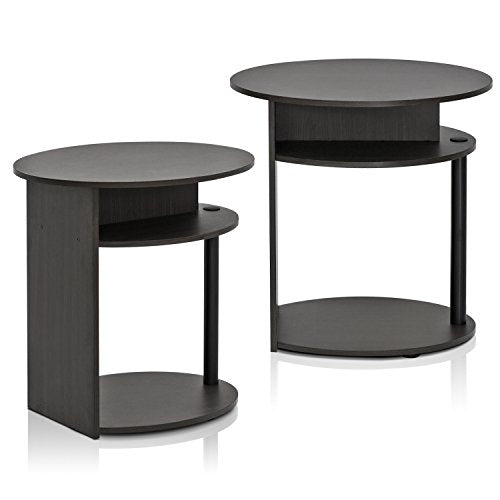3-Tier Set of 2 Round End Table with Oval Tabletop, Bedside Table with Open Shelf, Night Stand, Side Table, for Bedroom, Living Room, Walnut - color: Walnut/Black, size: 3 Tier, Set of 2