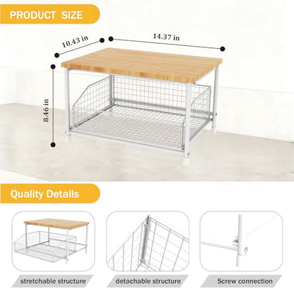 Kitchen Counter Shelf, Small Kitchen Shelf Microwave Stand with Bottom Storage Basket, Storage Microwave Shelf for Office, Living Room, Bedroom(White) - color: White