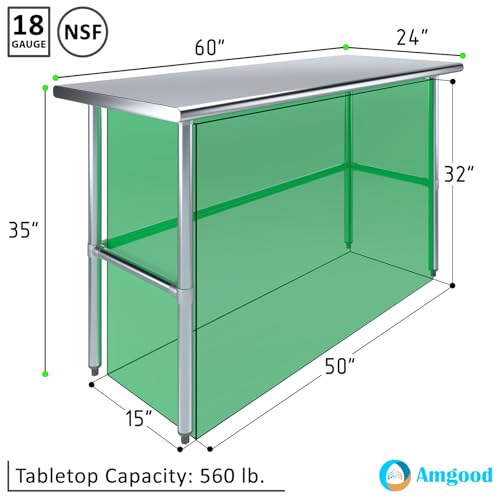 24 in. x 60 in. Open Base Stainless Steel Work Table | Residential & Commercial | Food Prep | Heavy Duty Utility Work Station | NSF - size: 60 in. Length x 24 in. Width