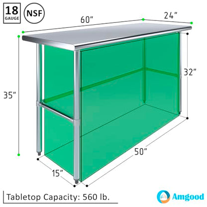 24 in. x 60 in. Open Base Stainless Steel Work Table | Residential & Commercial | Food Prep | Heavy Duty Utility Work Station | NSF - size: 60 in. Length x 24 in. Width