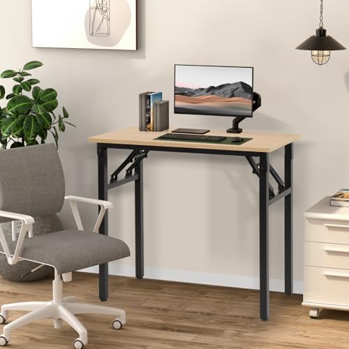 Panana Small Foldable Computer Desk, 31.5 inch Folding Home Office Desk for Small Spaces, Modern Simple Style for Home, Office, Study, Writing, No Assembly Required (Natural Wood, 31.5" x 15.7") - color: Natural Wood