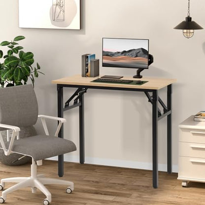 Panana Small Foldable Computer Desk, 31.5 inch Folding Home Office Desk for Small Spaces, Modern Simple Style for Home, Office, Study, Writing, No Assembly Required (Natural Wood, 31.5" x 15.7") - color: Natural Wood