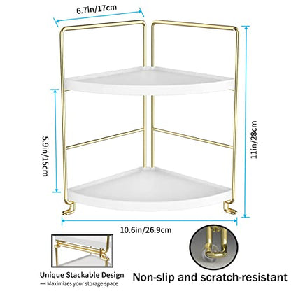 2-Tier Makeup Perfume Counter Organizer, Bathroom Corner Countertop Shelf Vanity Bedroom Storage Tray,Kitchen Spice Rack Standing Shelf(Gold,White) - size: Corner