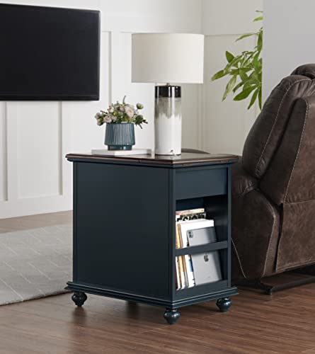 Martin Svensson Home Elegant Chairside End Table with Power — 24″W x 16″D x 25″H, Catalina Blue with Walnut Top — Transitional Painted Accent Table with Flip-Top USB Charging, Drawer & Cabinet Storage - color: Catalina Blue With Coffee Walnut Top
