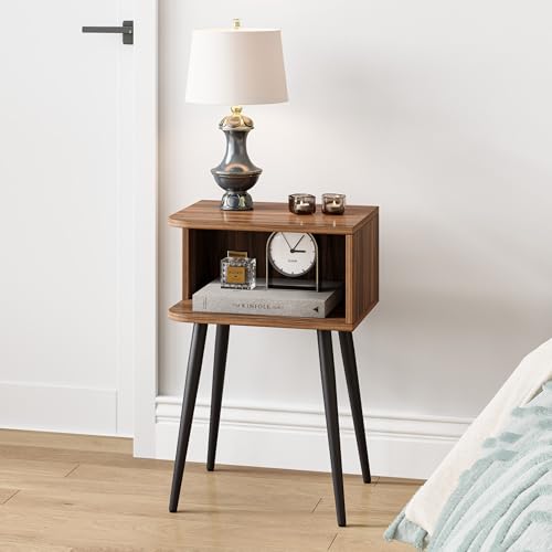 Nightstand Set of 2, Small Bed Side Table for Small Spaces, Mid Century Modern Nightstand End Table with Open Storage, Side Table for Bedroom Living Room, Walnut Brown MLBZ20R-2 - color: Walnut Brown
